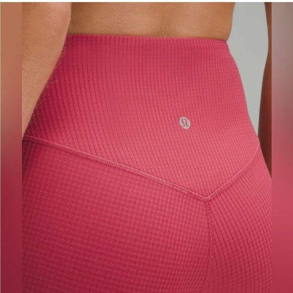 Lululemon V Waist Yoga tight leggings 25” grid texture coral red 14 - Picture 1 of 7